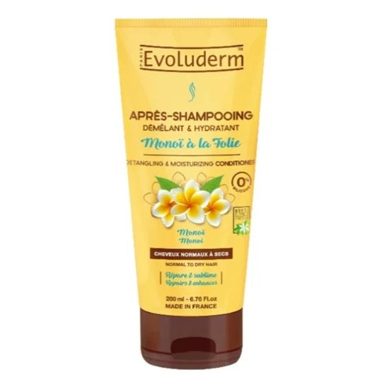 Après-Shampoing Démêlant & Hydratant "Monoï à la Folie" — EVOLUDERM (200 ml)