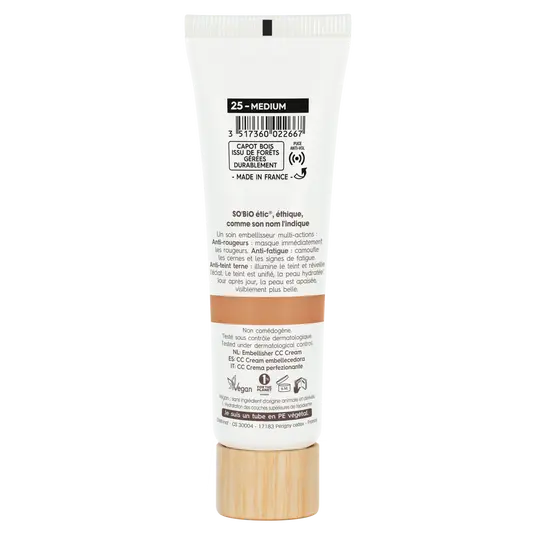 CC Crème 5-en-1 "Color Control" Certifiée Bio (Teinte Médium) — SO'BiO étic (30 ml)